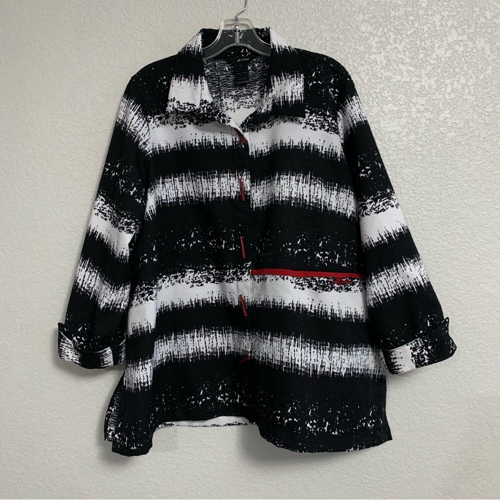 Ali Miles Jacket Tunic Top Blouse Womens 0X Abstract Striped Print Zippers Artsy